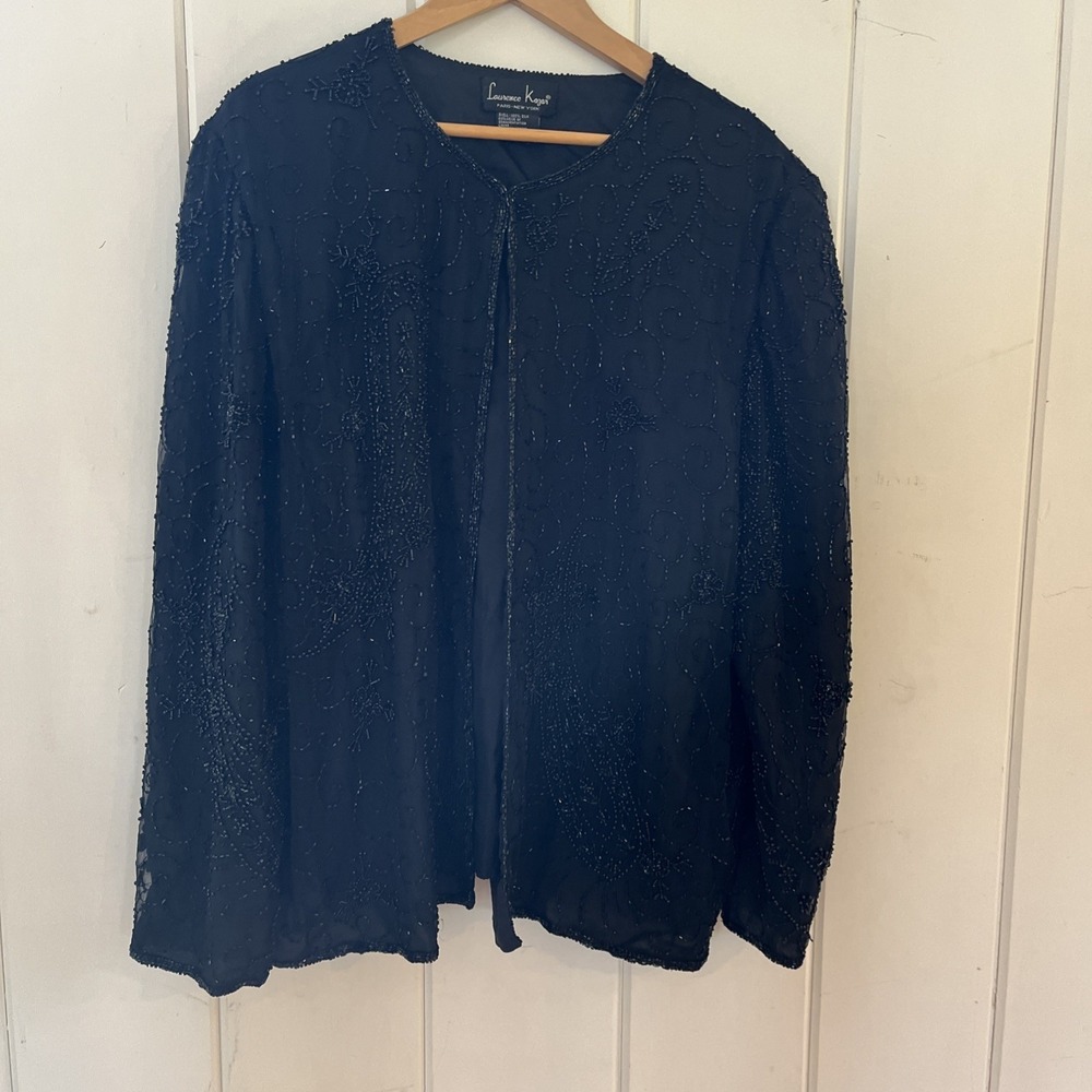 Laurence Kazar Womens Silk Beaded Jacket Sz 2X Event Evening Cocktail Black XXL